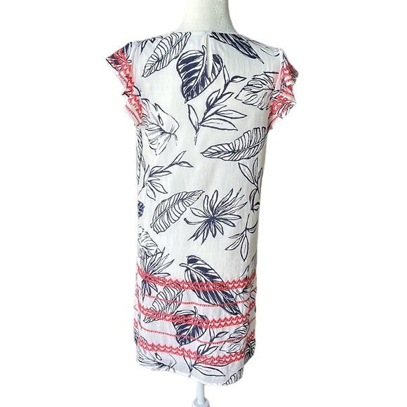 T H M L  white navy print shift dress contrasting embroidered flutter sleeves  M - Picture 10 of 10